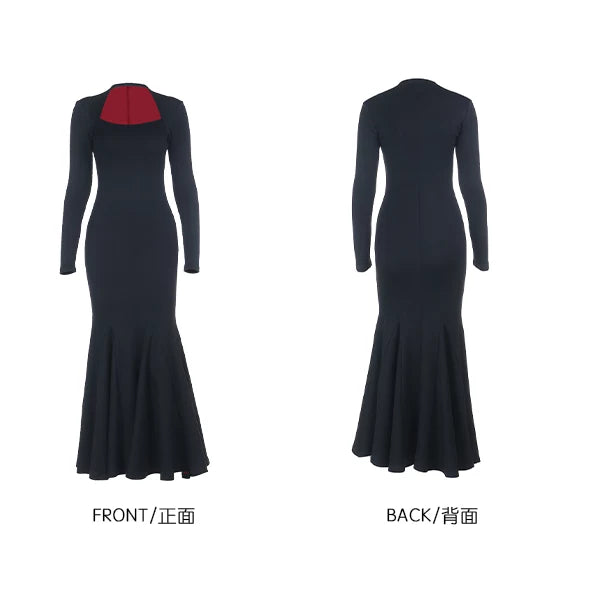 Instunning Square Neck Long Sleeve Waist High-end Dress