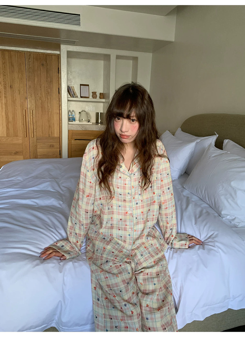 KANO Cuban Collar Print Casual Pajama Set