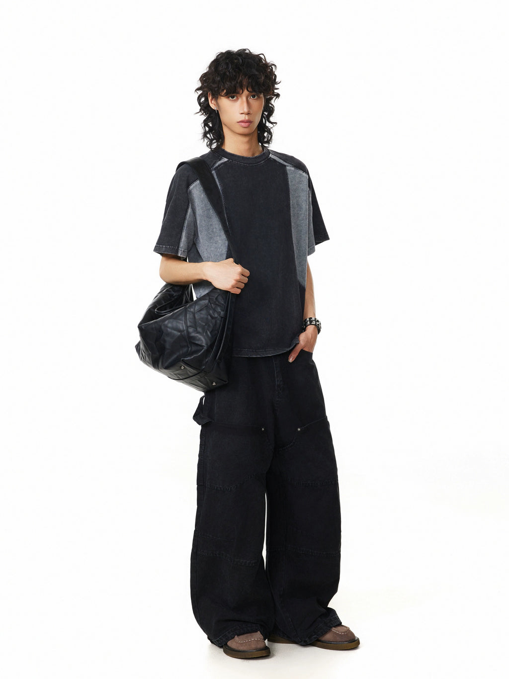 BTSG Washing Deconstruction Splicing Contrasting Color Advanced Tee