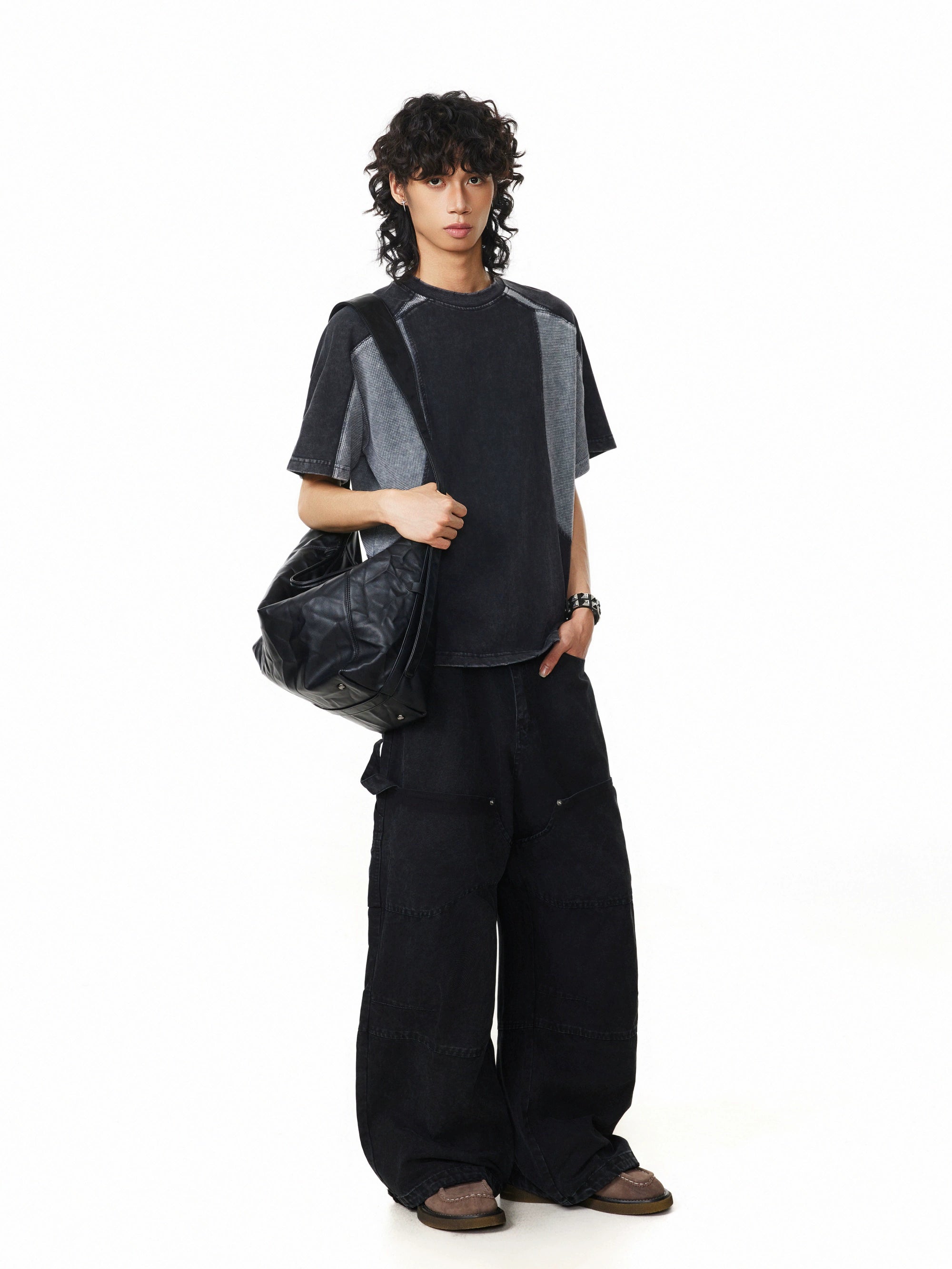 BTSG Washing Deconstruction Splicing Contrasting Color Advanced Tee