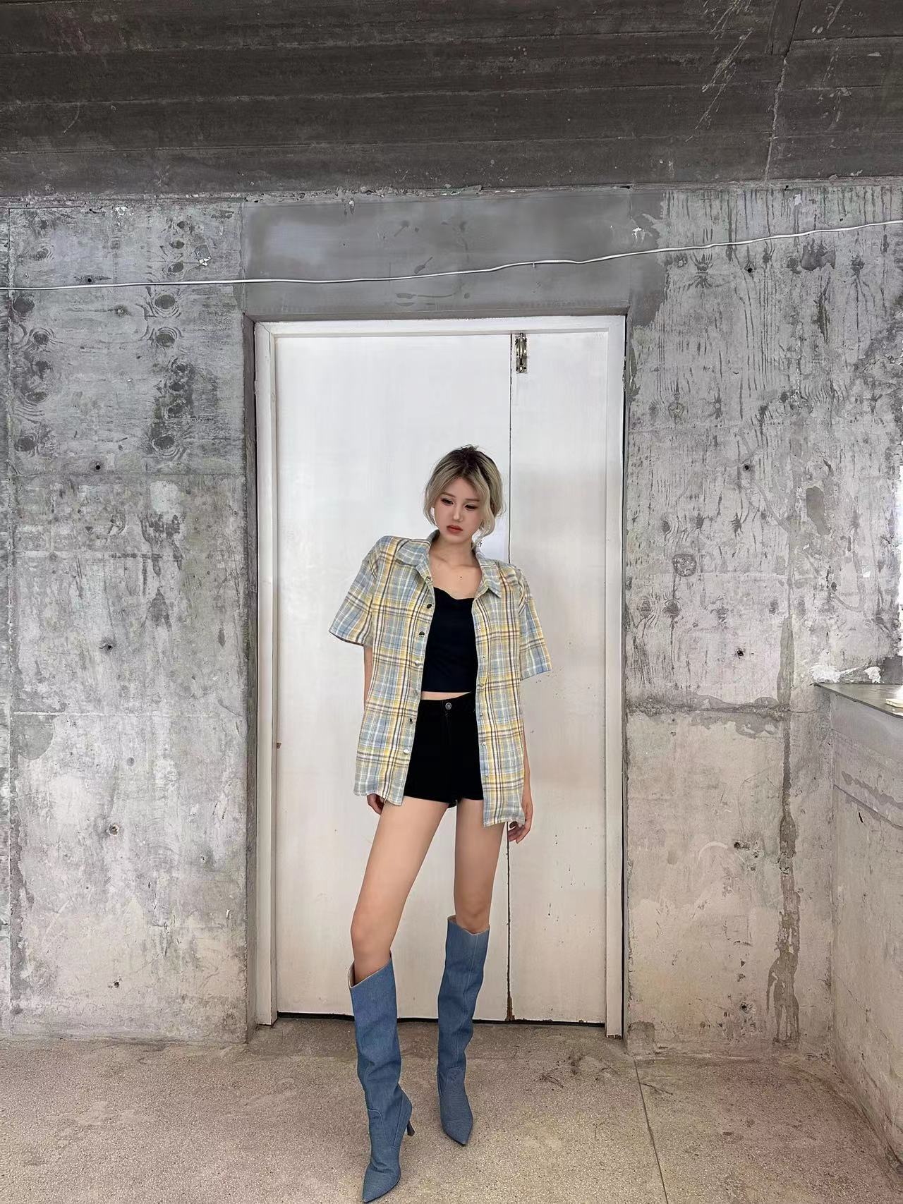 [Clearance] So Sick 24SSvintage custom plaid flannel short-sleeved shirt plaid Cleanfit