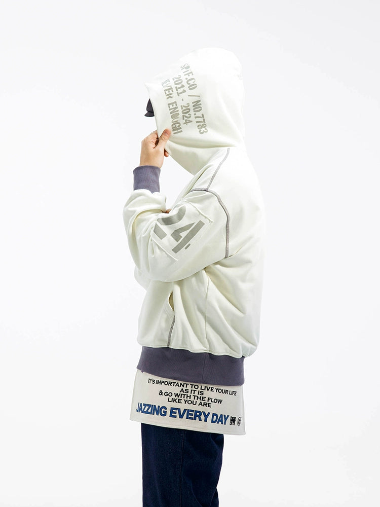 SUPERTOFU Bright Line Retro Contrasting Color Patch Print Hooded Sweater