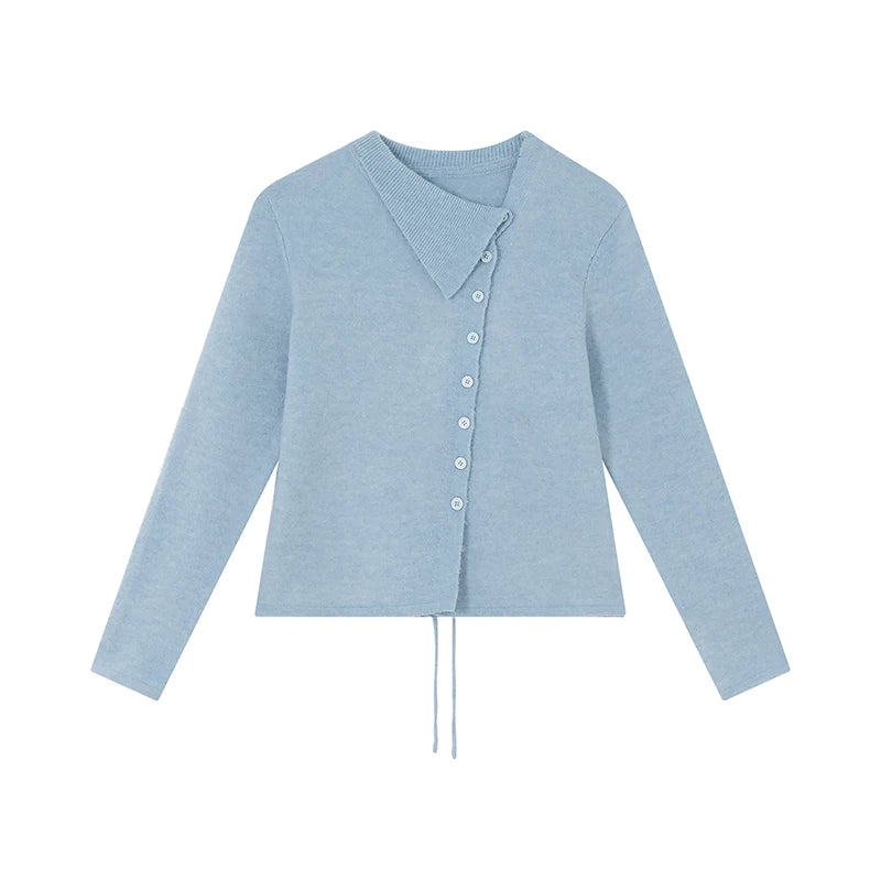 Kano Diagonal Lapel Neck Strap-on Knitted Cardigan