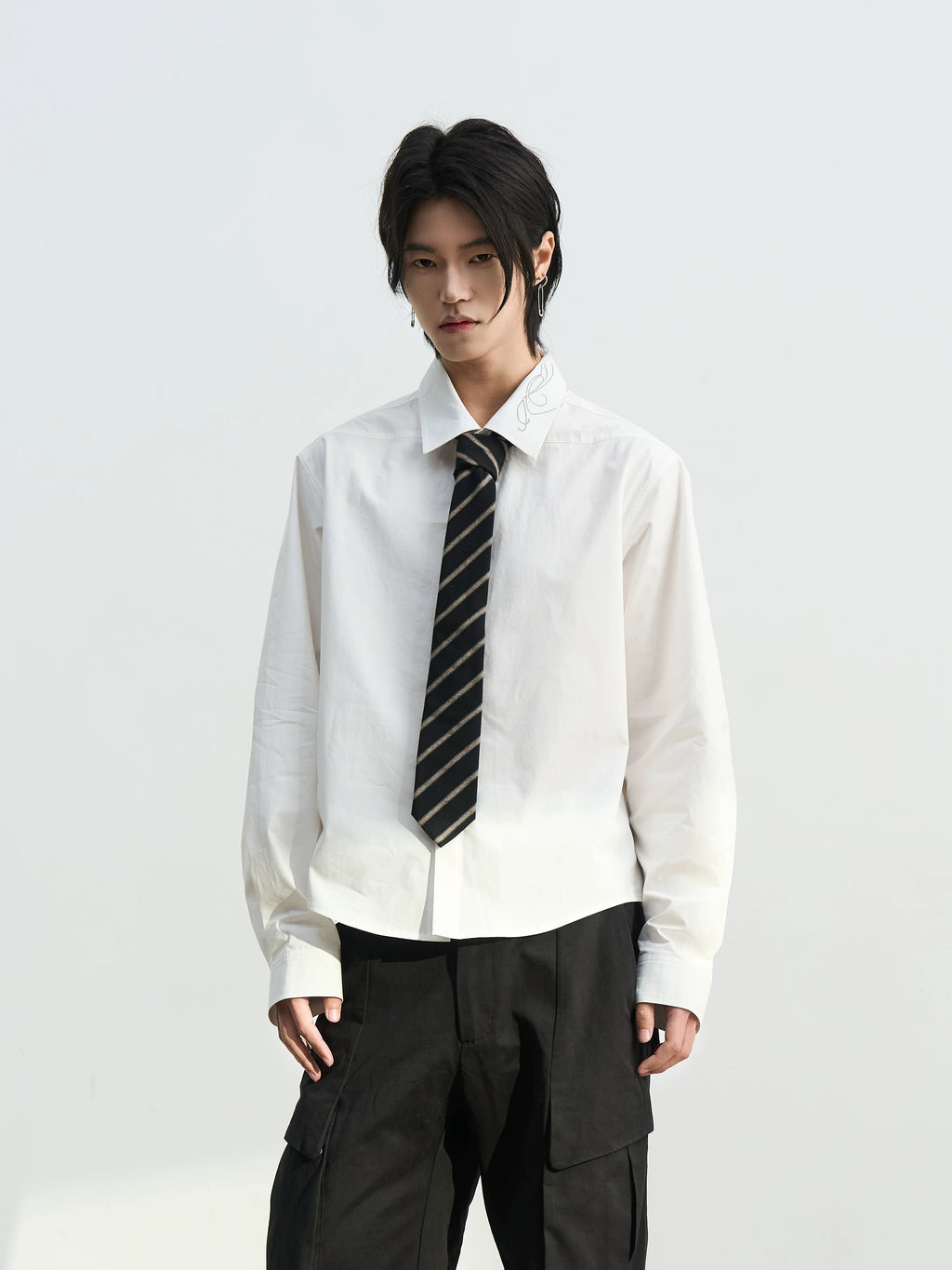 SOUTHFISH Music Note Embroidered Square Collar Shirt