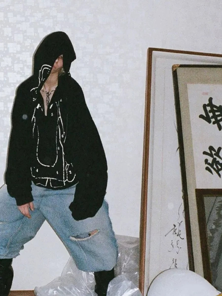 FTS Vintage Casual Ripped Hooded Sweater