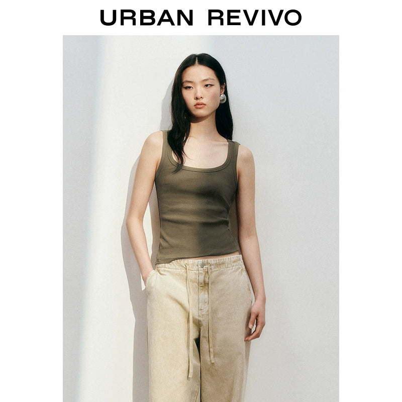 URBAN REVIVO Casual Versatile Slim Slim U-neck Vest