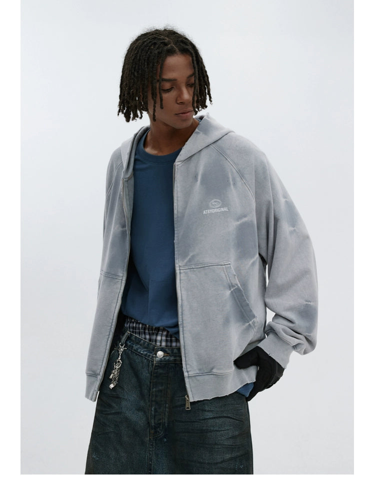 ATRY Water Ripple Washed Old Printed Hooded Jacket