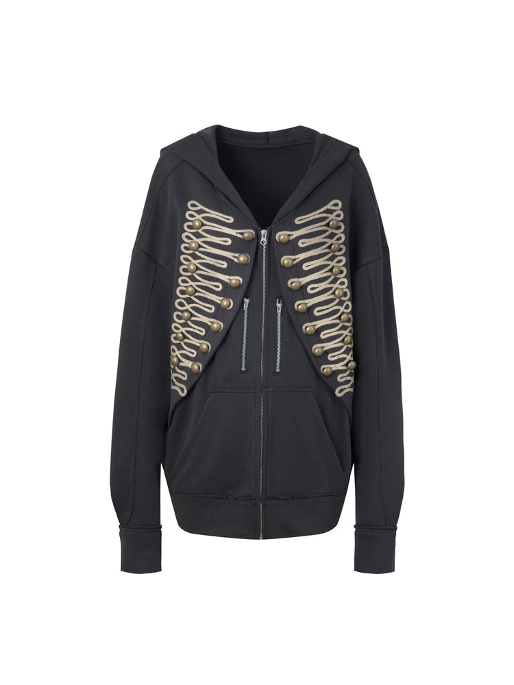 DoublePunch Embroidered Metal Buckle Loose Hooded Jacket