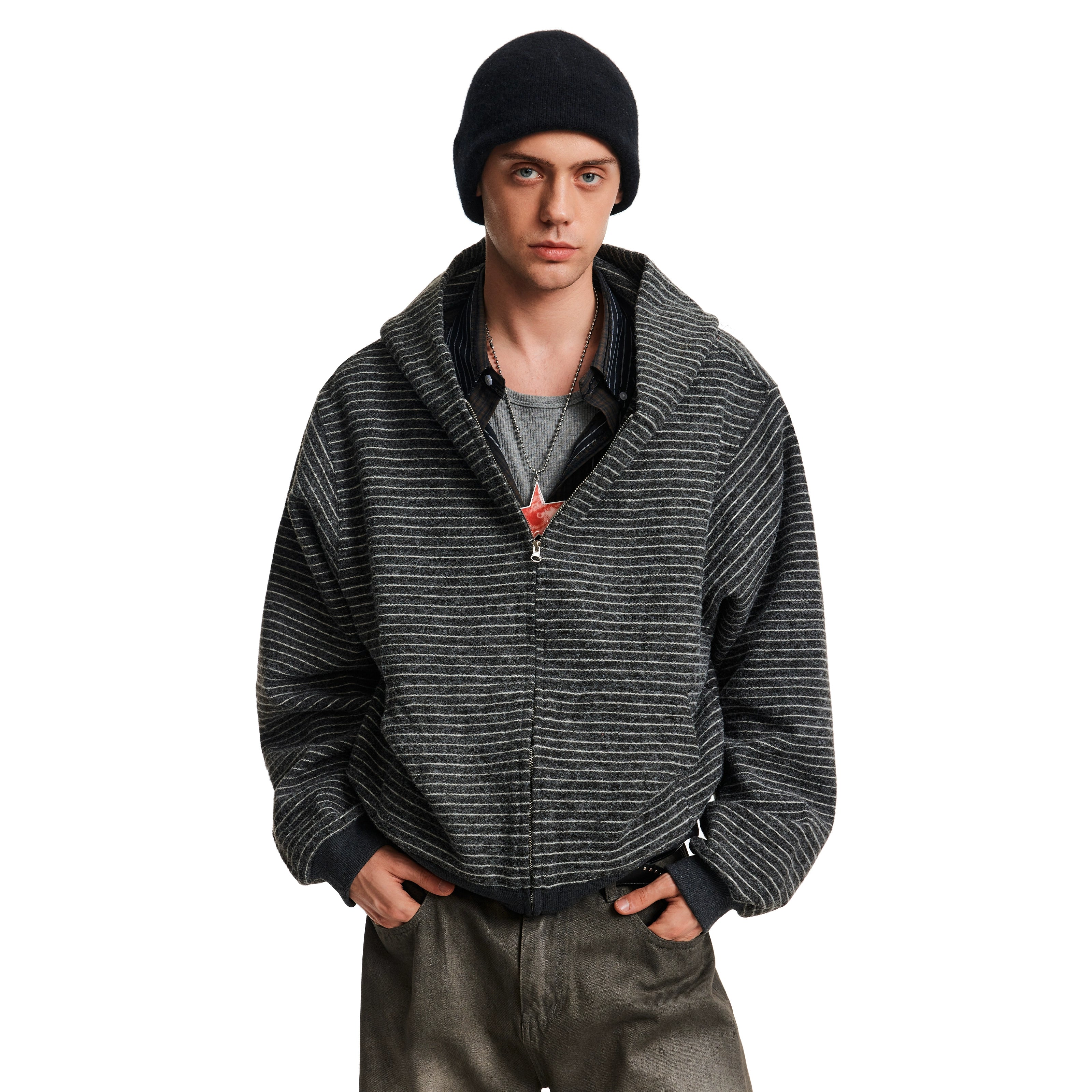 MADWITCH Soft Waxy Skin-friendly Striped Cardigan Sweater