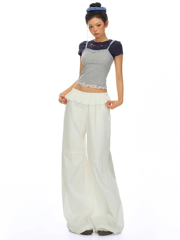 KPSR Lace Waist Casual Versatile Wide Leg Pants