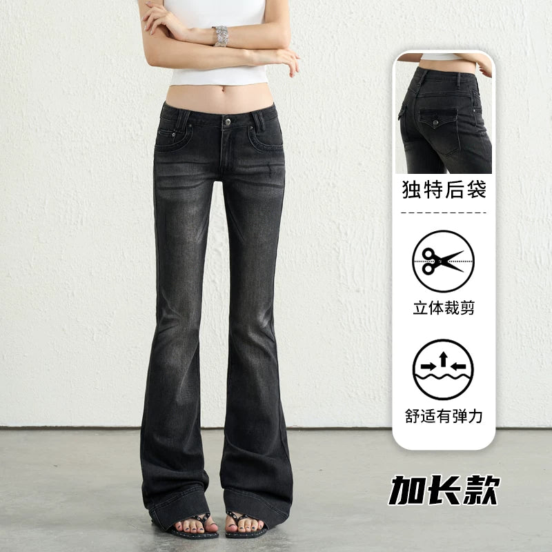 TGXQ Fleece Retro Elastic Ultra-low Waist Micro-pull Jeans