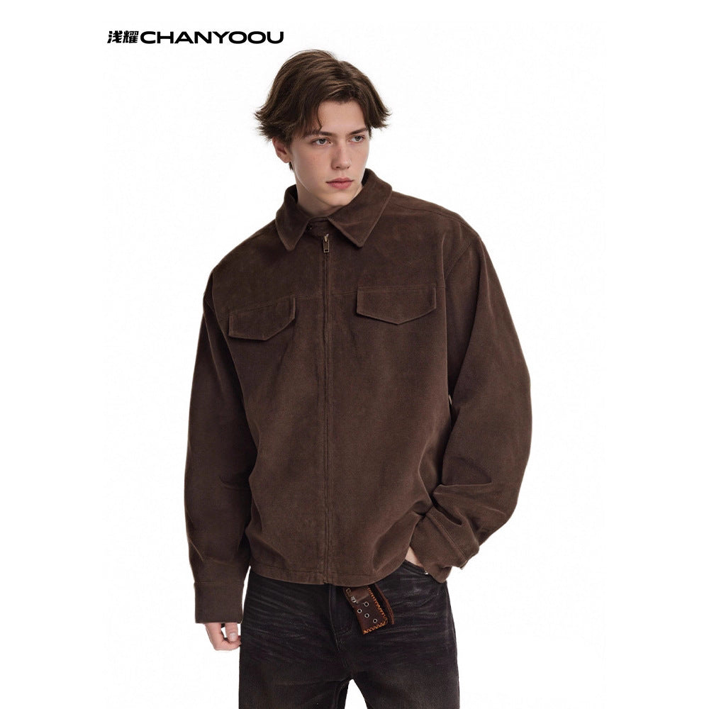 CHANYOOU Retro Three-dimensional Deconstruction Splicing Imitation Suede Jacket