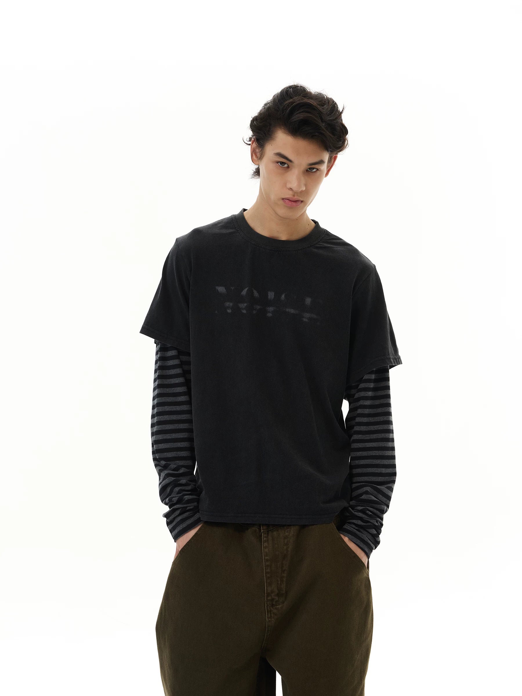 WLNEXT Fake Two-piece Striped Casual Long Sleeve