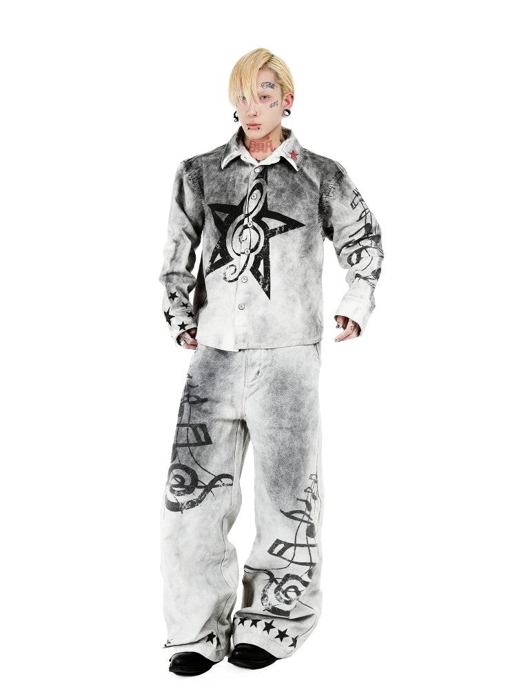 DETW 25ss * "music note" heavy industry washed Pants