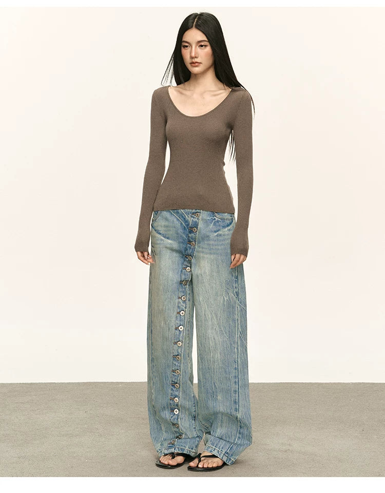 Anna Aneae Design Slanted Placket Multi-button Jeans