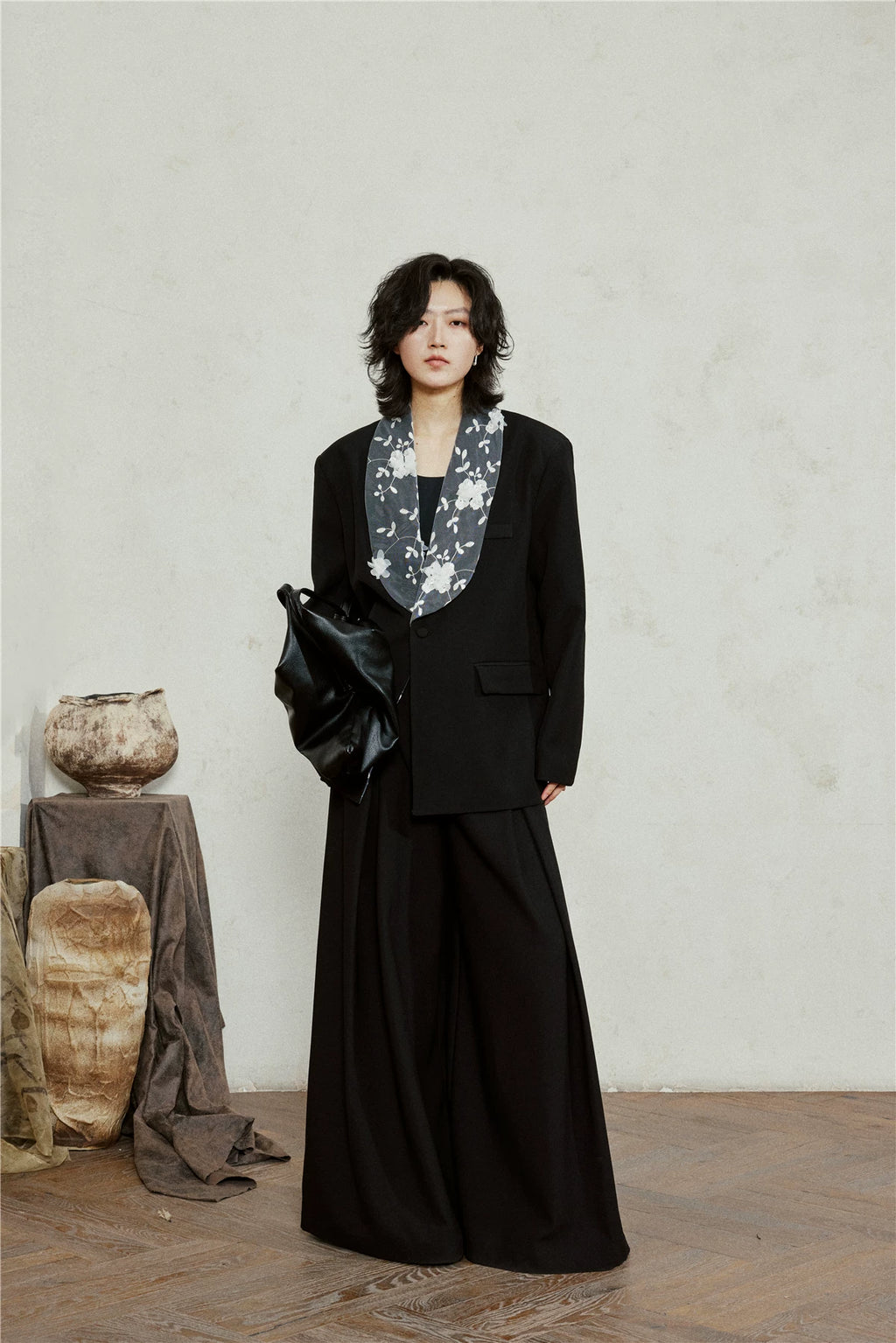 SUNYVONNE Flower Lace Collar Spliced Blazer