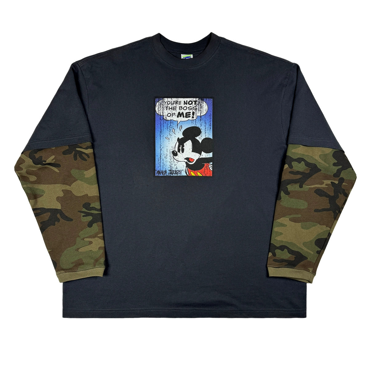 ComicTree Camouflage Fake Two Piece Cartoon Mickey Crew Neck Long Sleeve