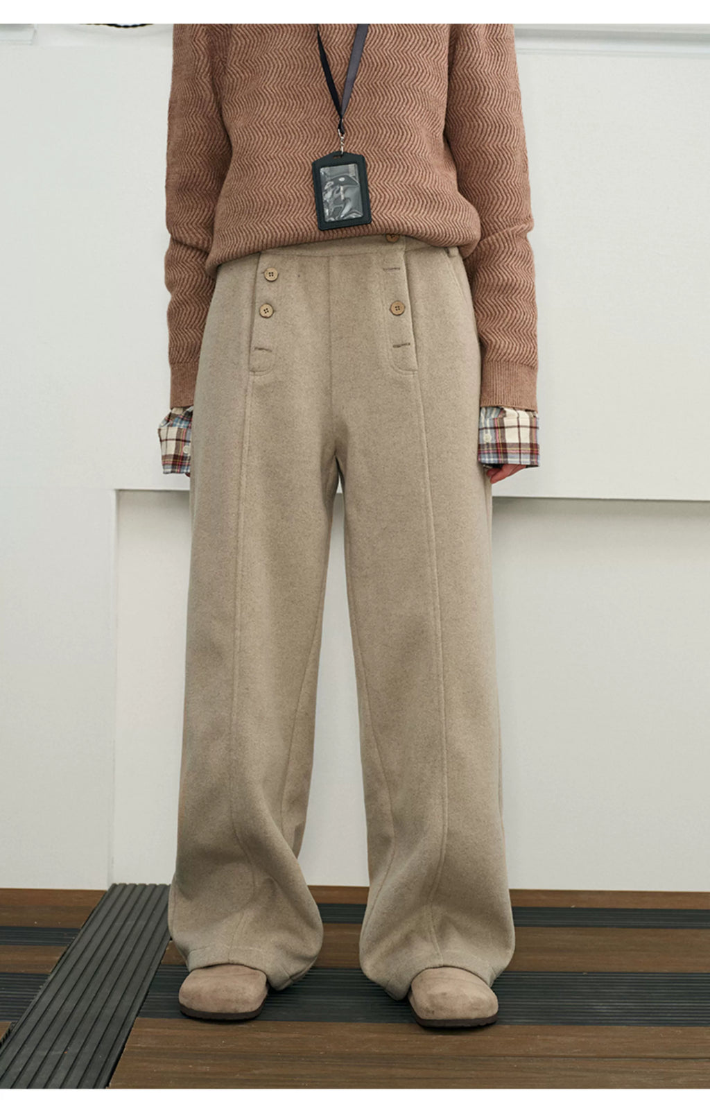 KREATE Double-breasted Casual Loose-drape Thickened Straight-leg Pants