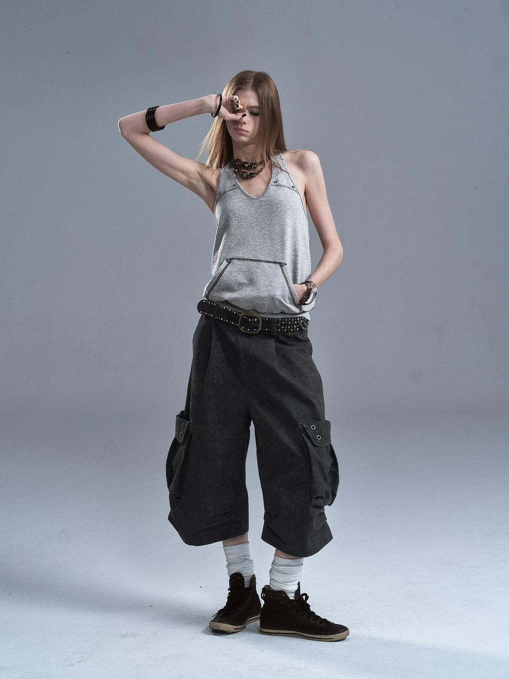 WearAndtear Three-dimensional Pleated Wide-leg Tooling Eight-point Trousers