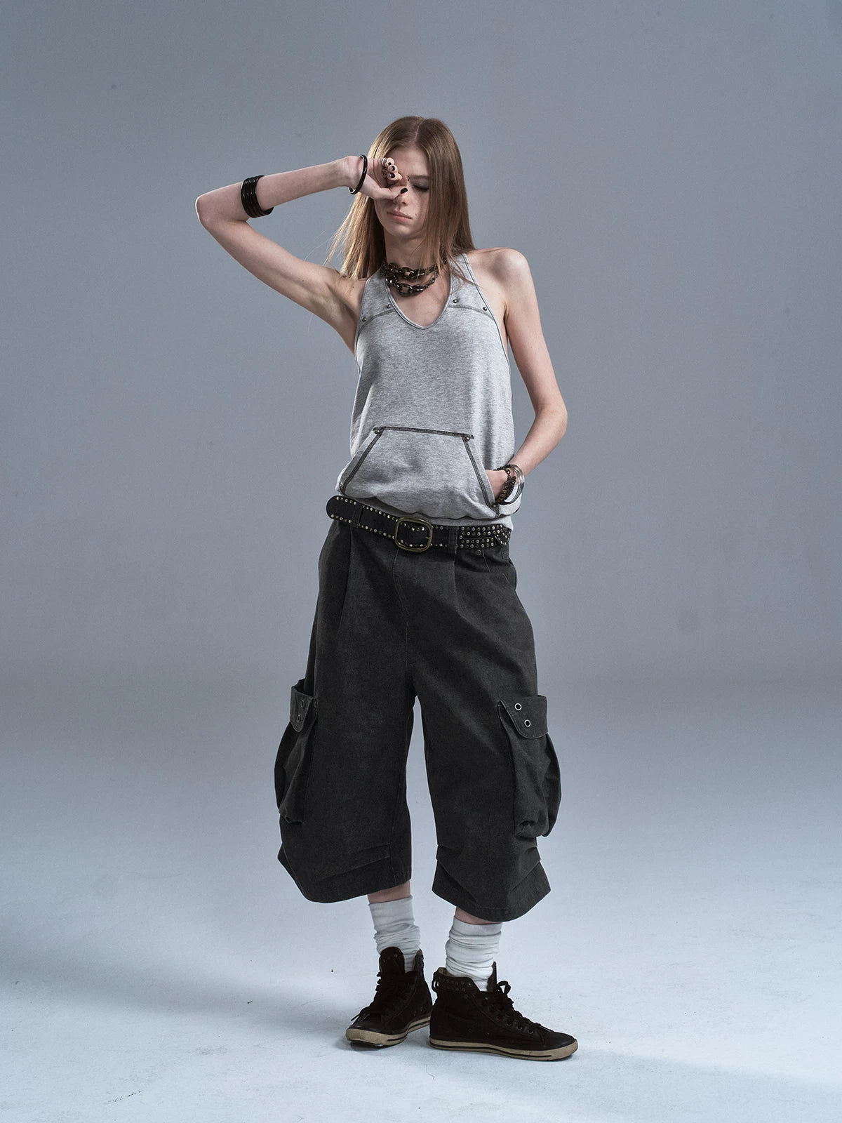WearAndtear Three-dimensional Pleated Wide-leg Tooling Eight-point Trousers