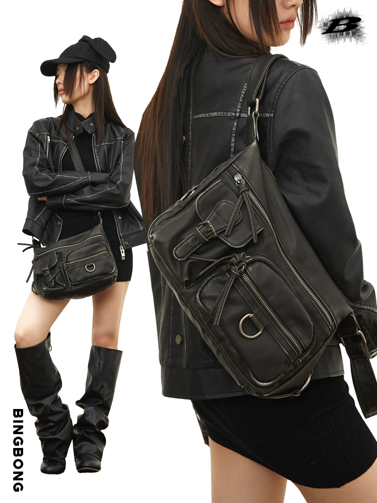 BINGBONG Vintage Spice Girl Commuter Function Tooling Large Capacity Bag