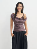 LINY LIBERTY Micro Swing Collar Fake Two-piece Lace Sling Vest