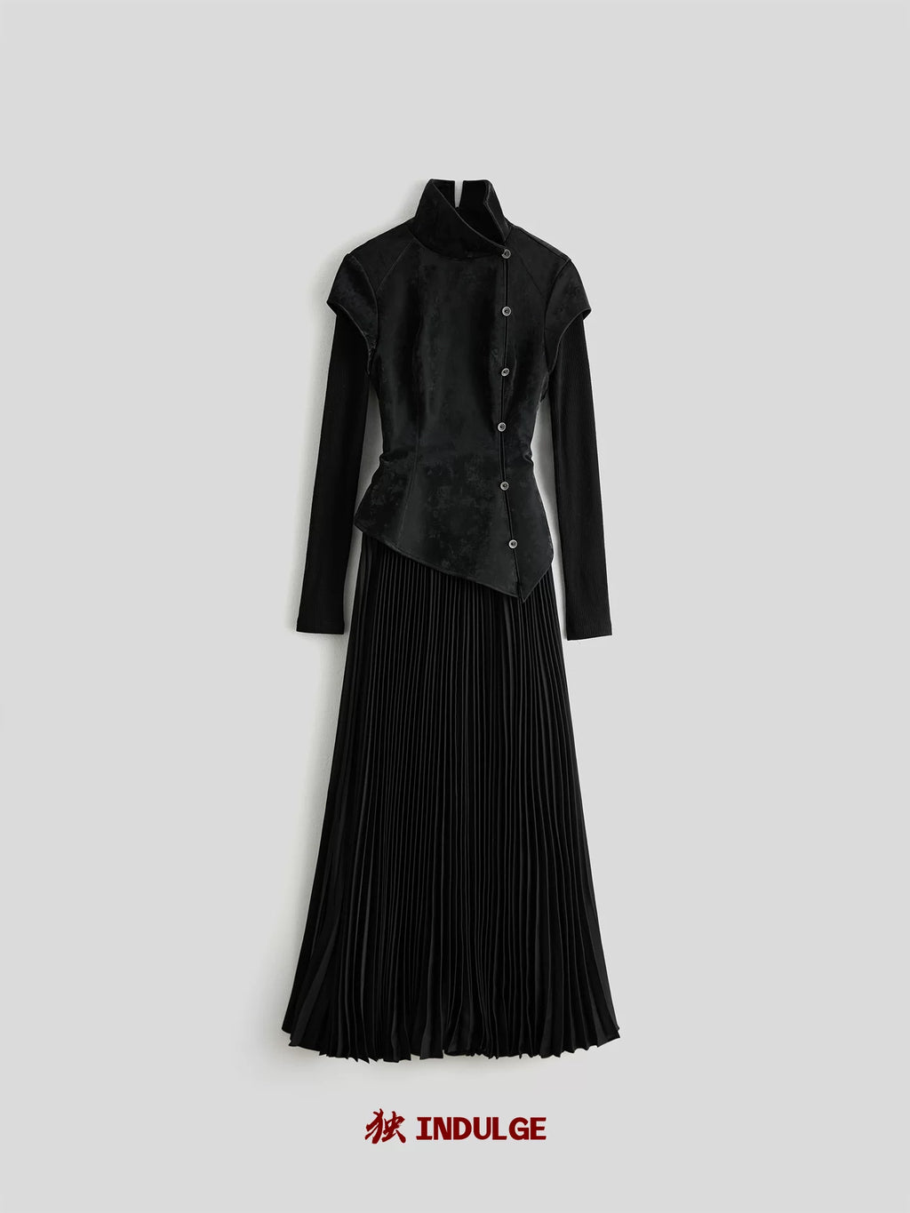 INDULGE Leather Fake Two-piece Pleated Waist Dress