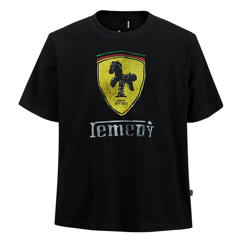 Remedy Rocking Horse Print Loose Round Neck Tee