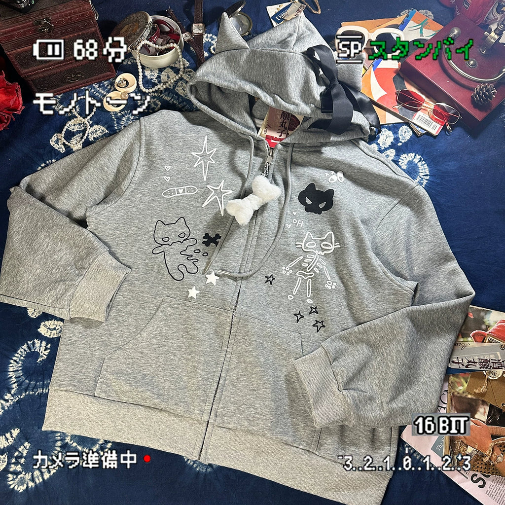 ALOHA Pendant Cat Ear Hooded Fleece Couple Coat