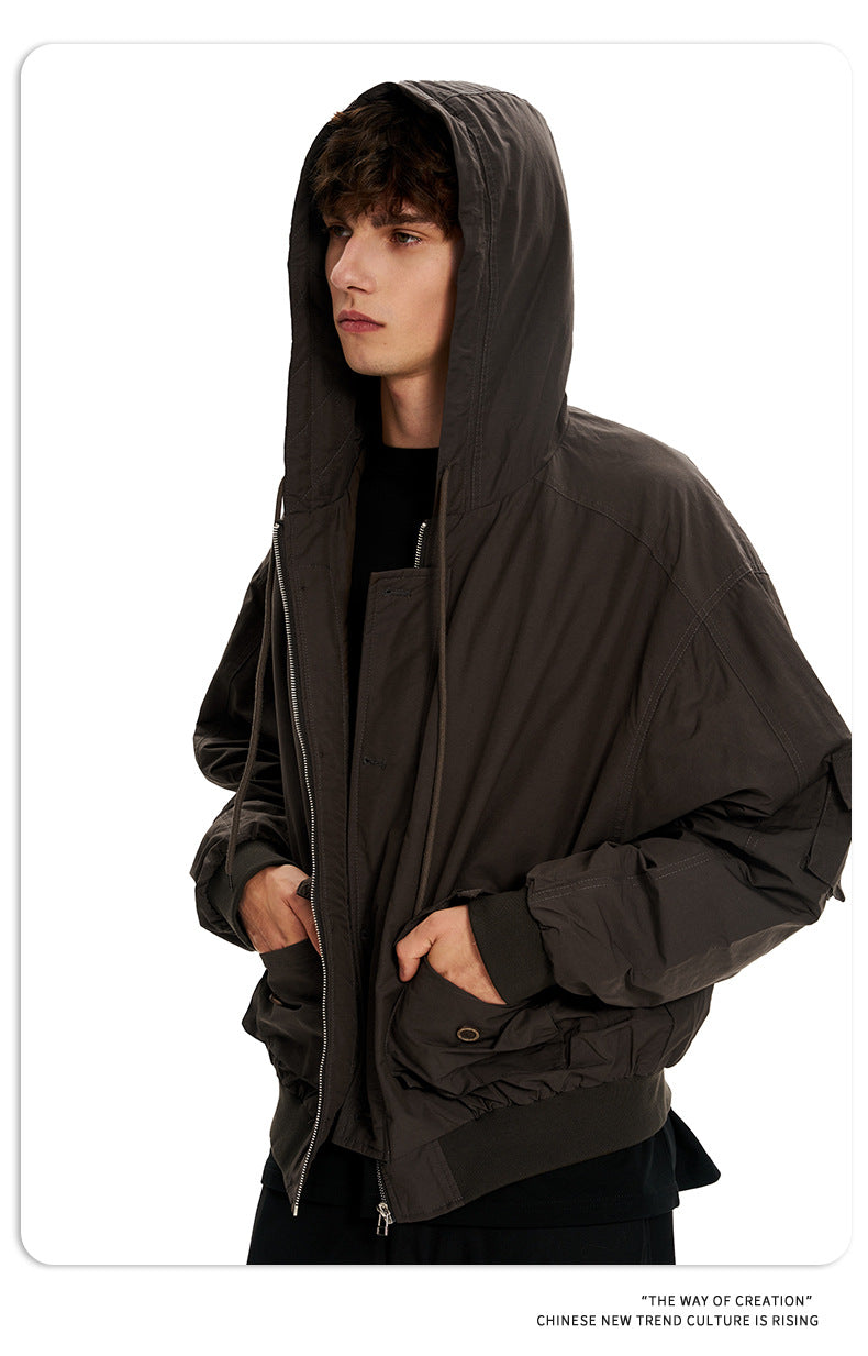 11KN Vintage Loose Casual Multi-Pocket Short Wide Jacket