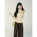 Wildberry Slant Shoulder Stand Flower Slim Knit Long Sleeve
