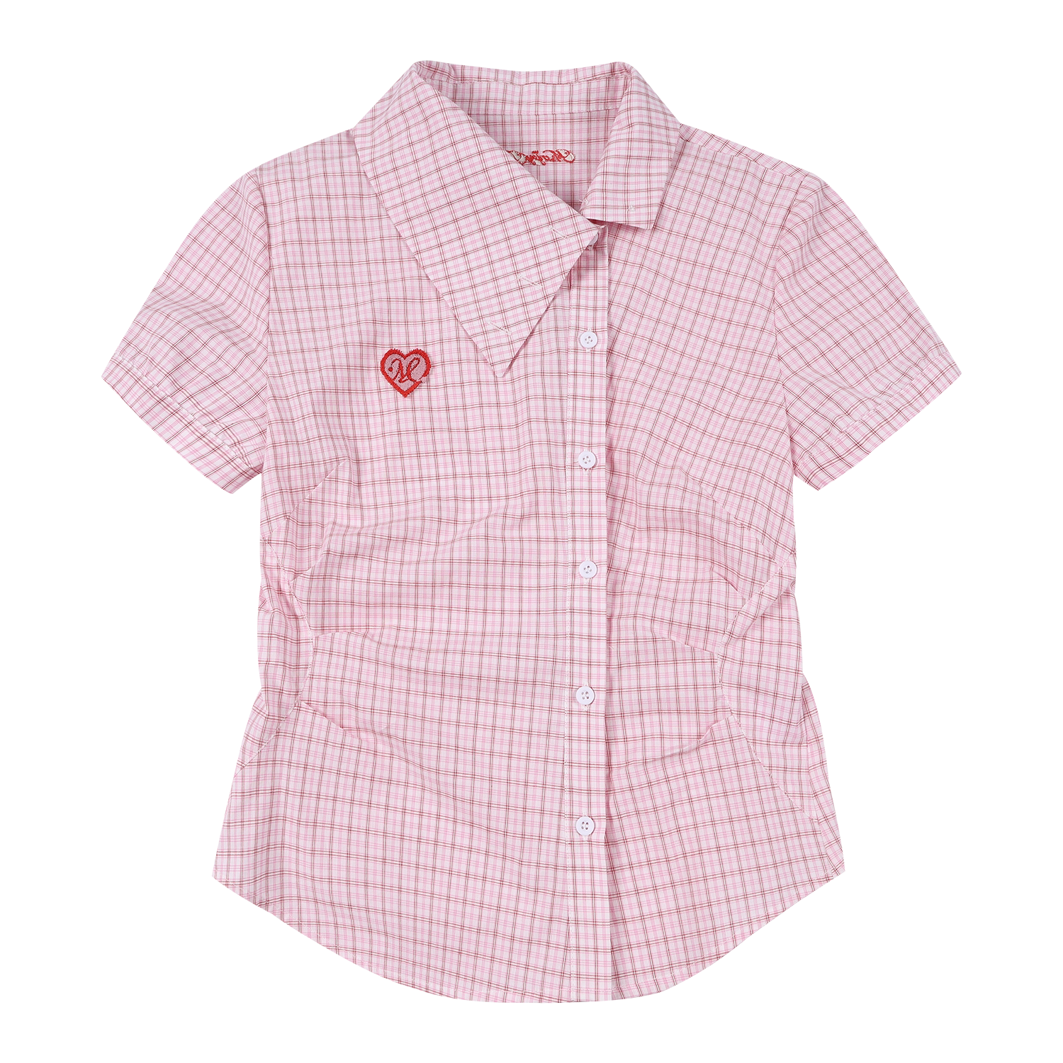 MEDM Plaid Diagonal Shirt with Waist and Thin Short Sleeves