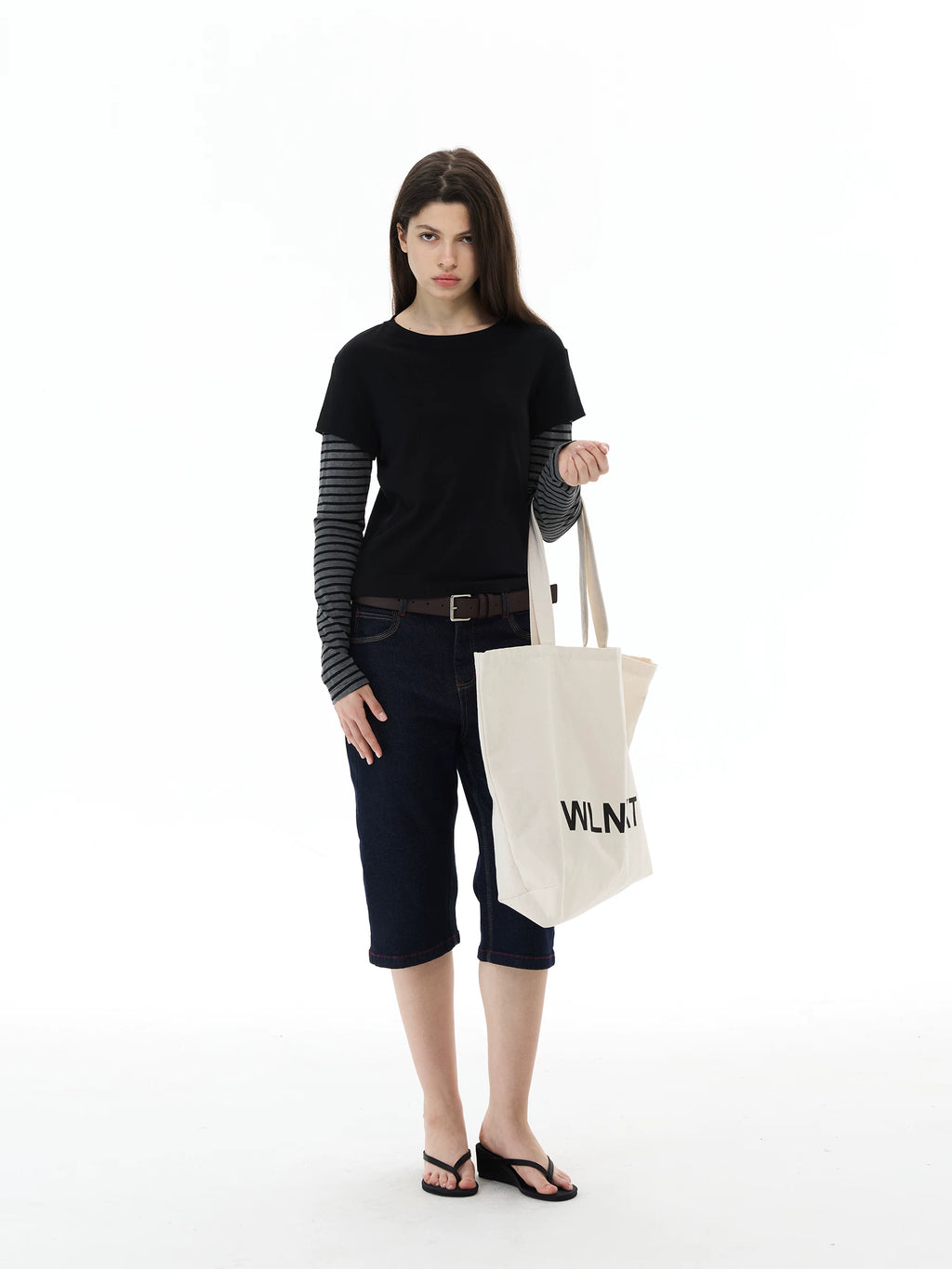 WLNEXT Vintage Fake Two-Piece Striped Front Shoulder Long Sleeve