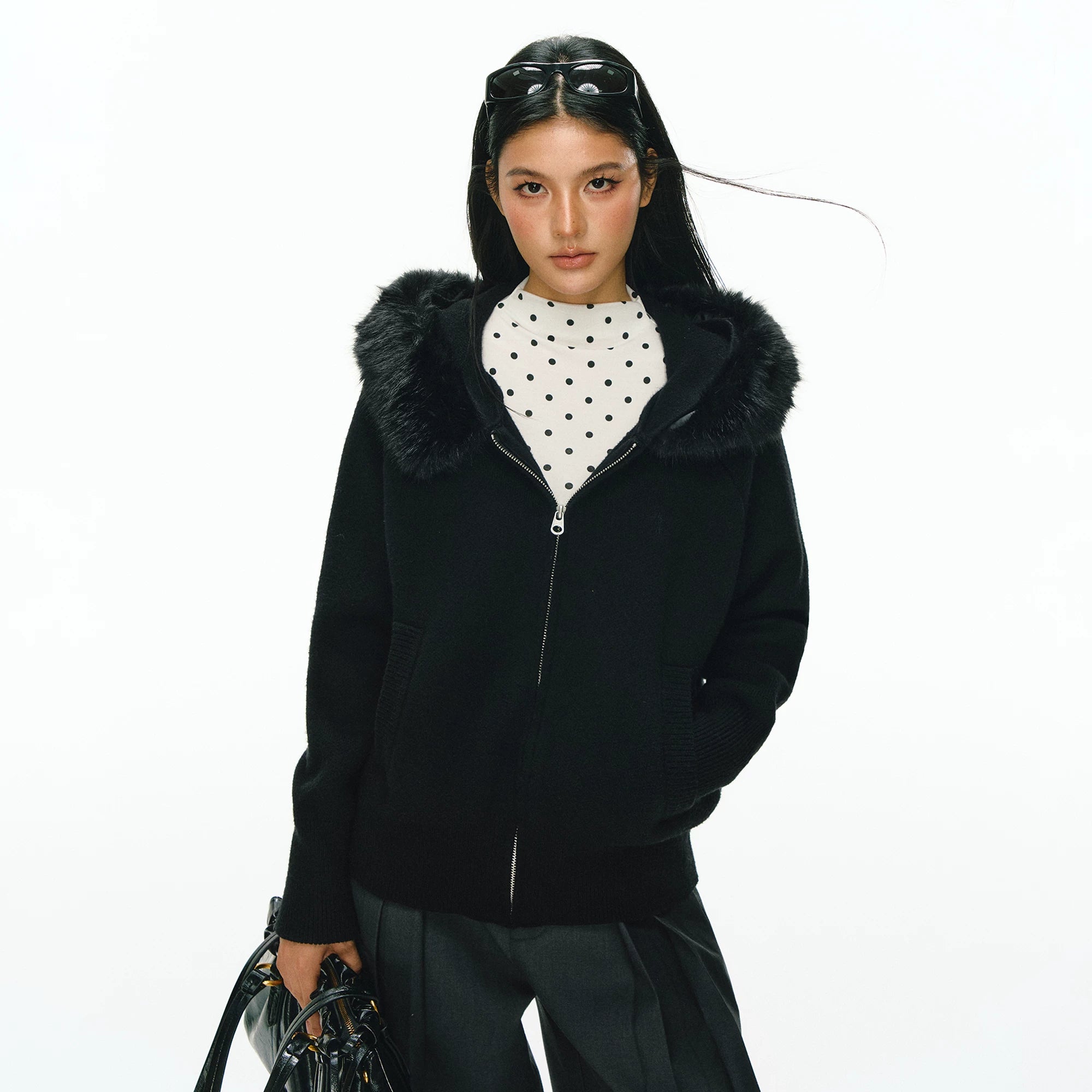 Ariseism Simple Casual Fur Collar Jacket