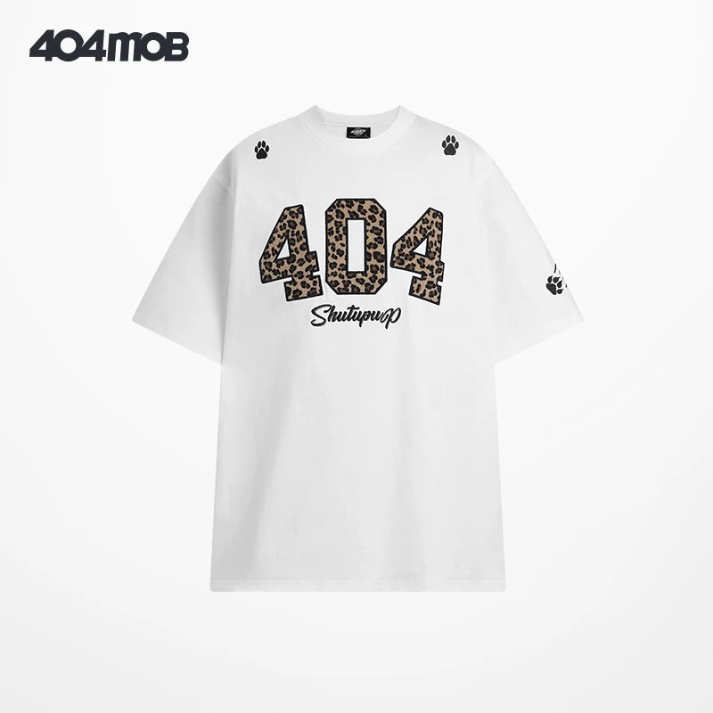 404MOB Leopard Print Horse Hair Embroidery Casual Tee