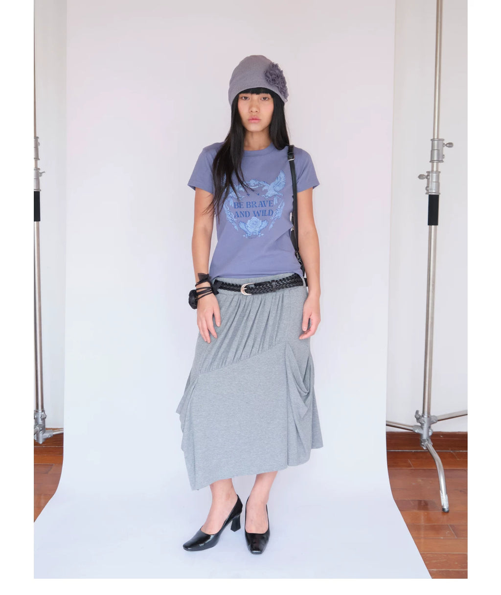 FUNKYFUN Retro Eagle Print High Elastic Front Shoulder Tee