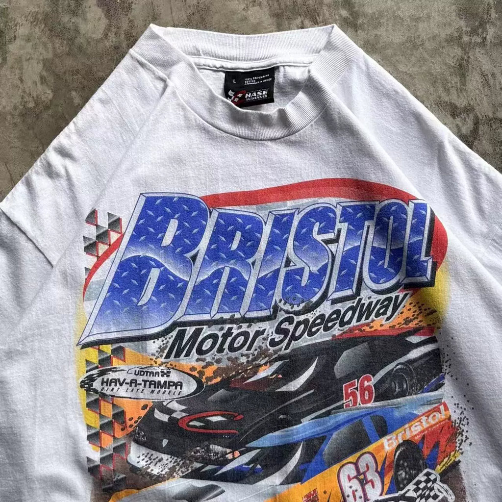 Wang Youbing Retro Racing Print Loose Tee