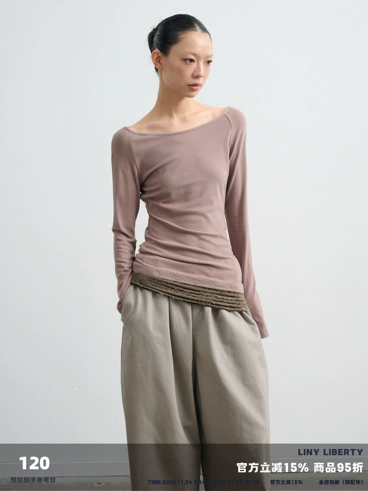 LINY LIBERTY Paneled Striped Slim Long Sleeves