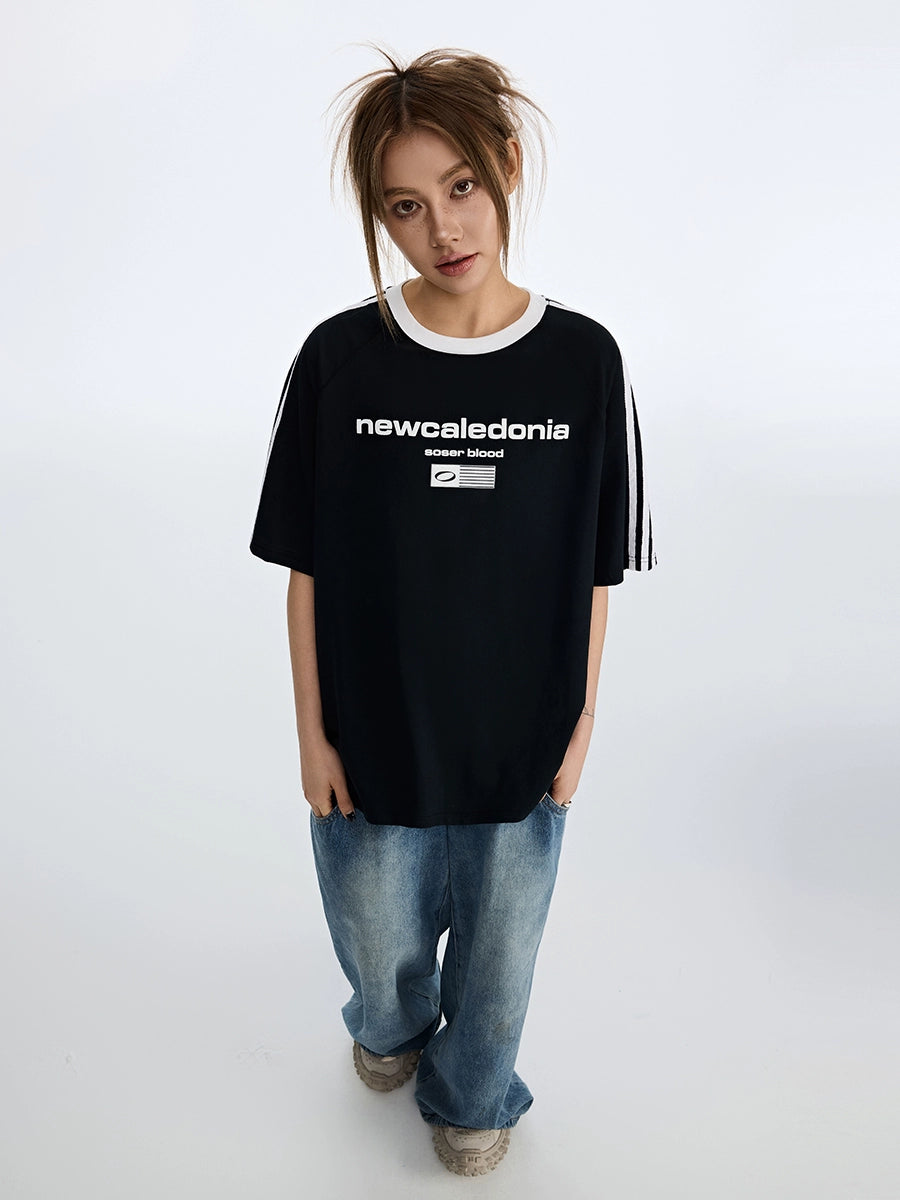 SOSER Retro Contrasting Splicing Letter Print Tee