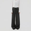 Sameuoo Waist Fold-down Embroidered Loose Straight Trousers