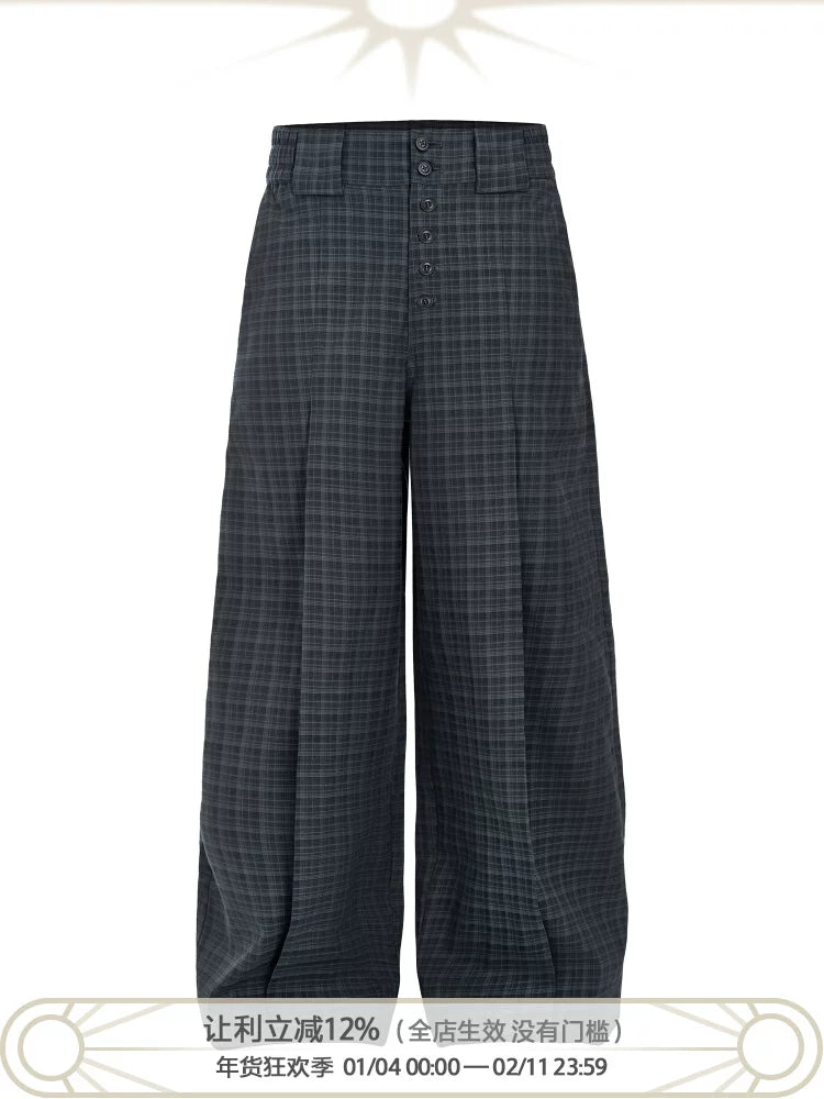 Esaias Vintage Plaid Casual Straight-leg Wide-leg Trousers
