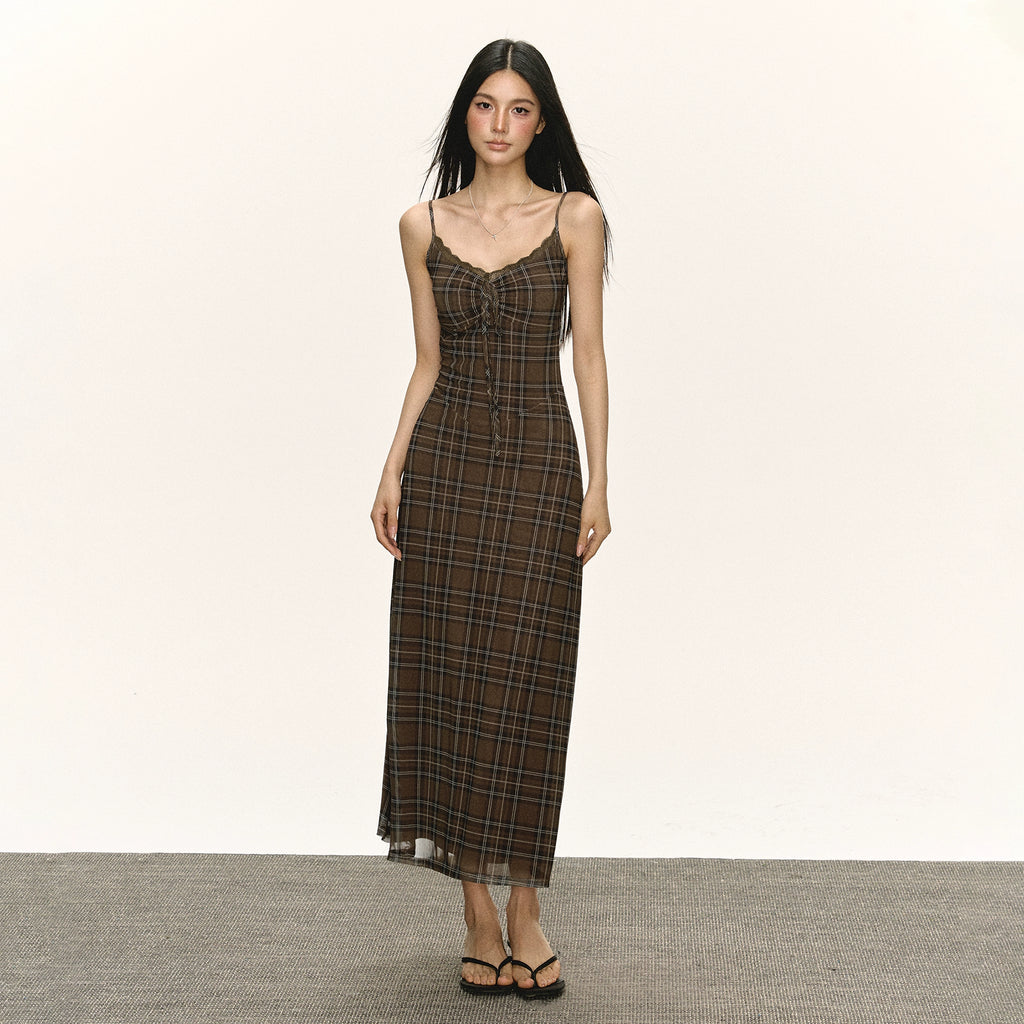 Ariseism Slim Fit Suspender Plaid Skirt