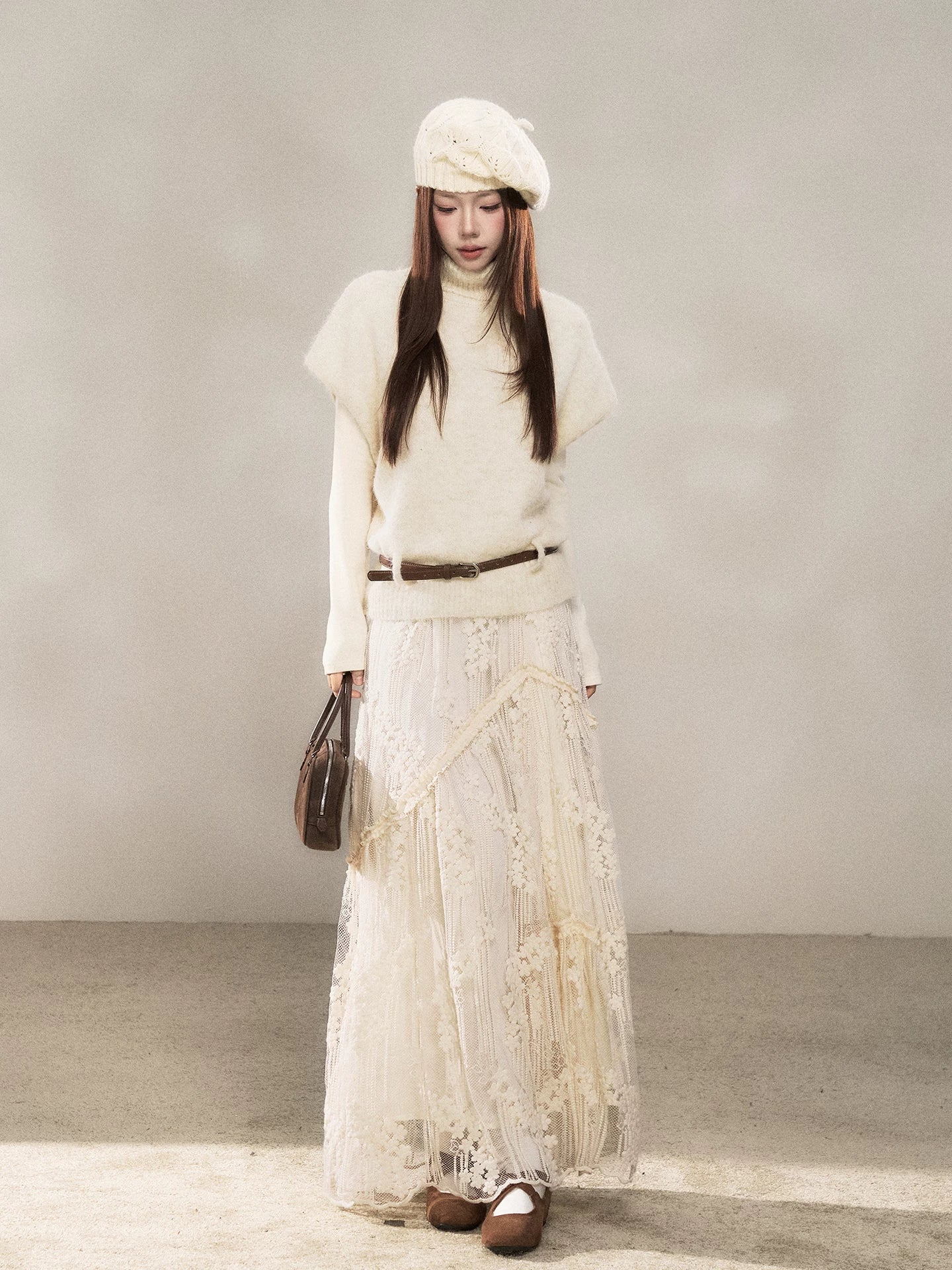 Wildberry Embroidered Lace Stitching High Waist Dress