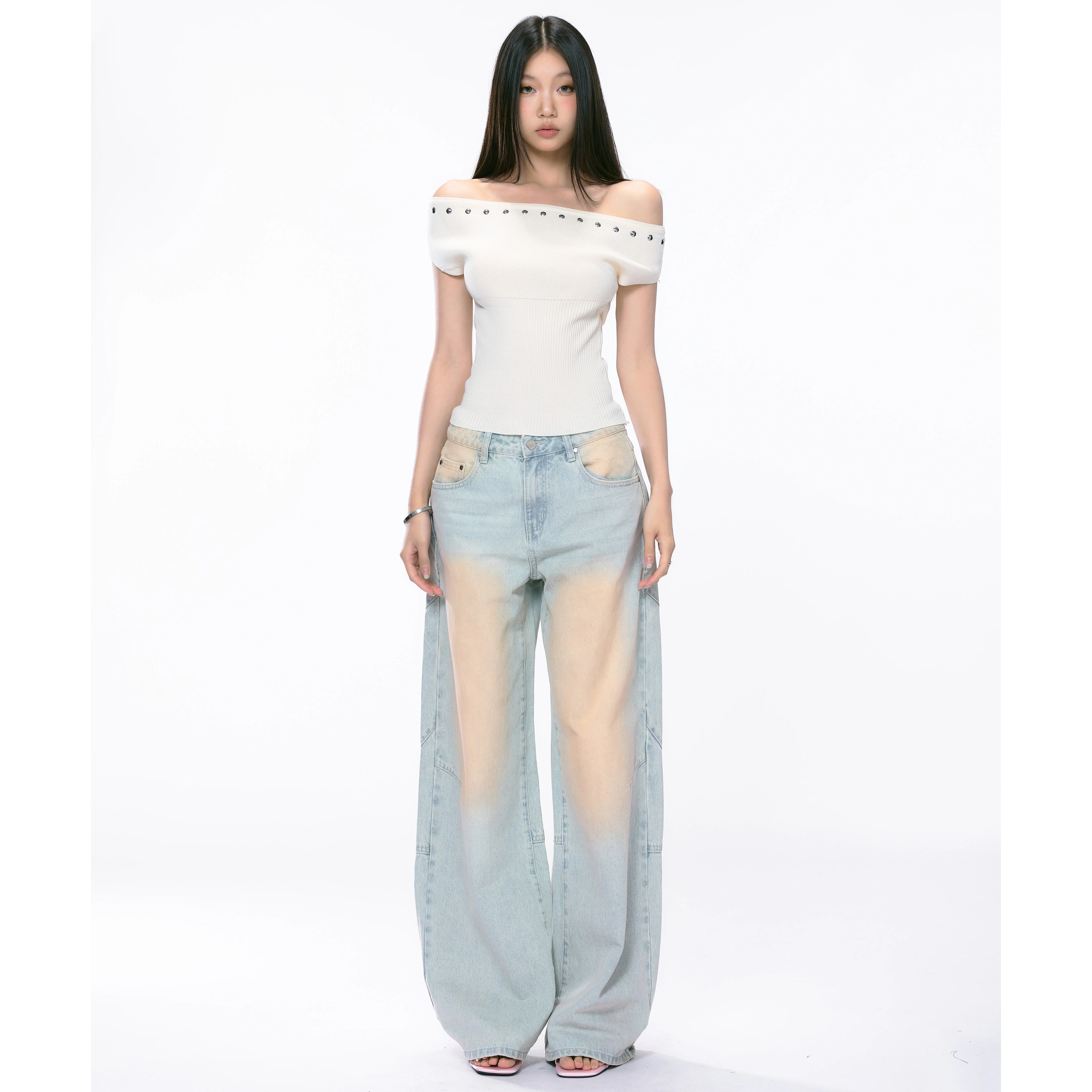 WITHMIN drape straight mop wide-leg jeans