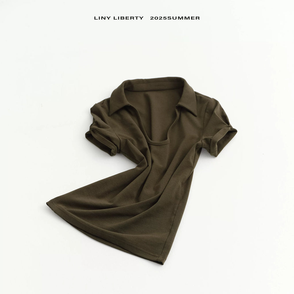 LINY LIBERTY Polo Collar Knitted Slim Fit and Thin Tee