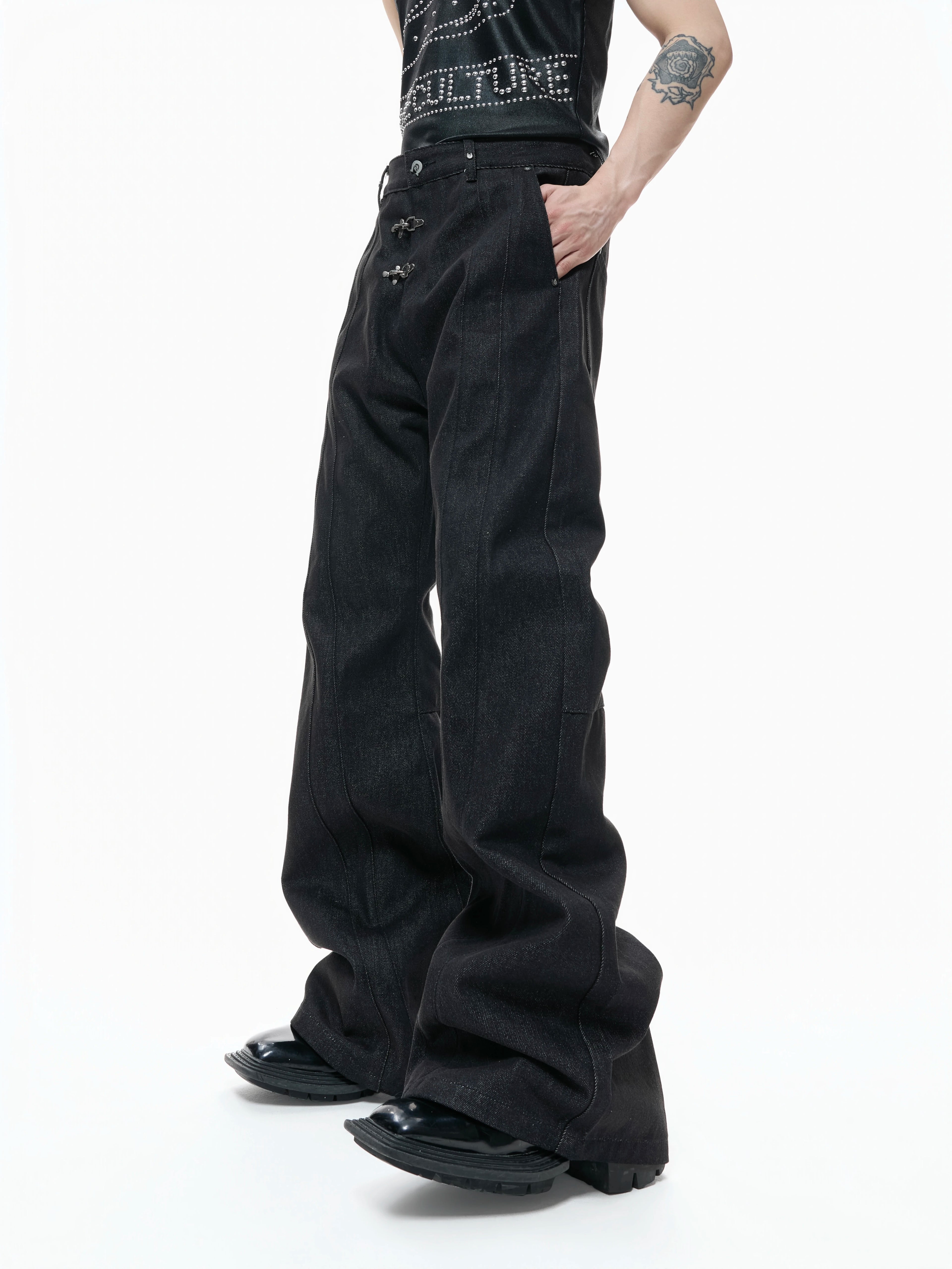 ArguECulturE Pleated Lapel Denim Jacket Micro-pull Jeans Set
