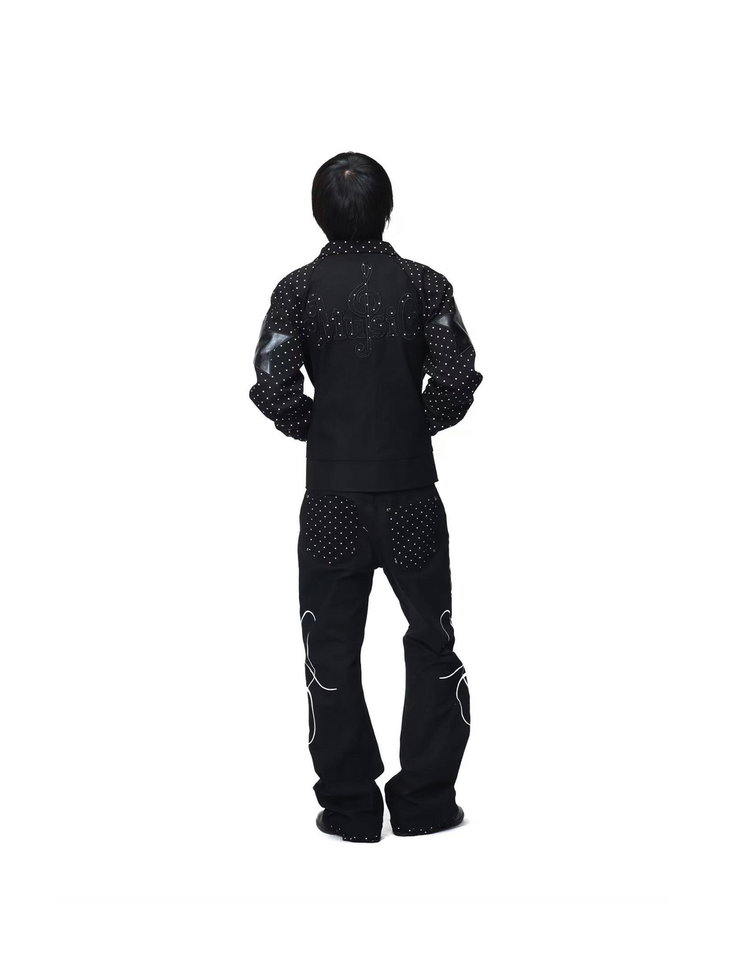 DETW Vintage Polka Dot Notched Collar Patchwork Jacket