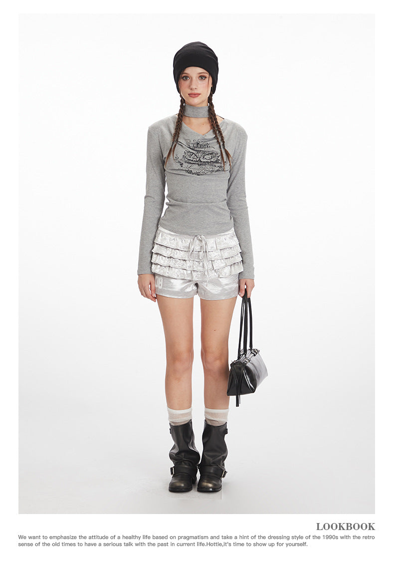 Nariele Swing Neck Slim Scarf Long Sleeves