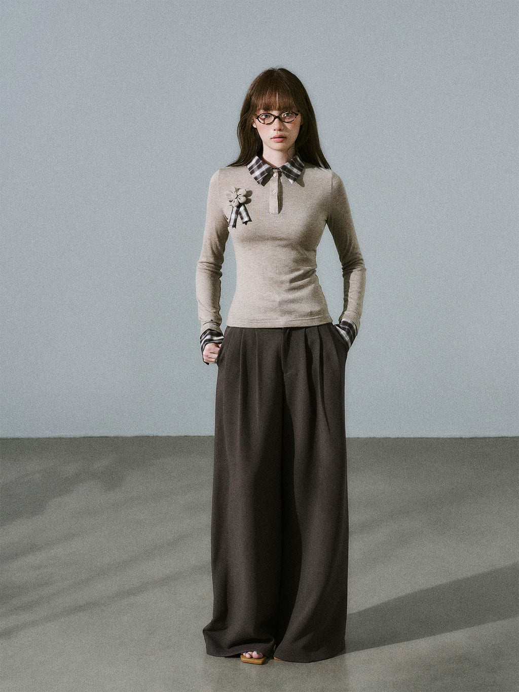 LOST FOREST Versatile Slim Low-rise Wide-leg Trousers