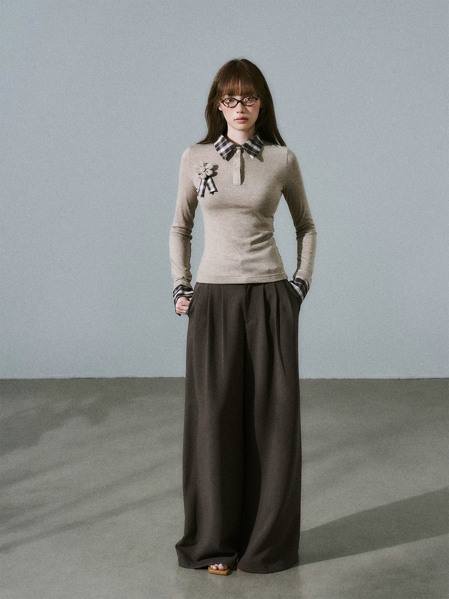 LOST FOREST Versatile Slim Low-rise Wide-leg Trousers